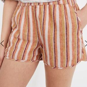 Madewell Linen-Cotton Striped Pull-On Shorts, Size M